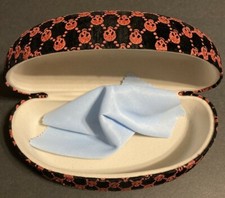 Hard Sunglass Eyeglass Case Skull Crossbones Clamshell w/Cleaning Cloth O