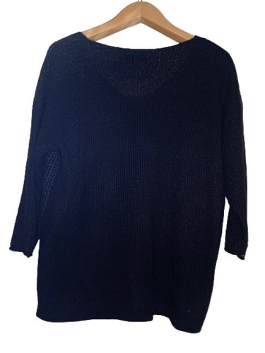 Ellen Tracy Sweater Womens XL Black Pullover 3/4 Sleeve V Neck Sequin - Picture 3 of 8