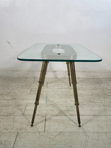 TAVOLINO SALOTTO DESIGN VETRO OTTONE LEGNO MIDCENTURY TABLE 1950 VINTAGE - Foto 4 di 24