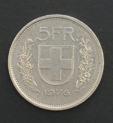 1976 Switzerland 5 Swiss Francs - 5 FR - Helvetica, Very