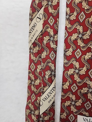 Valentino Men's Tie Rust Gold Ribbons Geometric Woven 100% Silk Necktie Italy - Picture 13 of 14