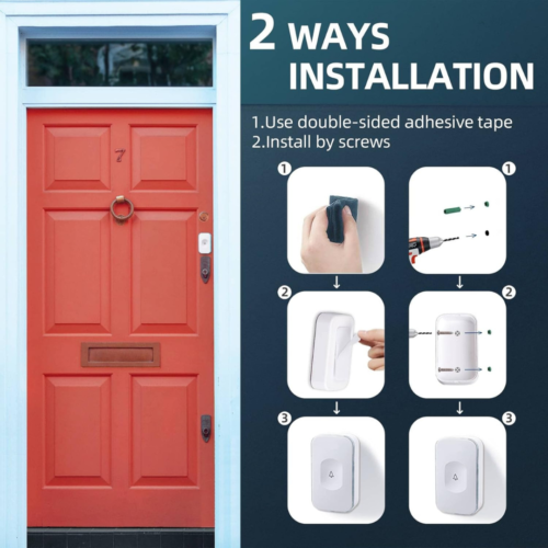 Wireless Doorbell Battery Operated Door Bells Wireless Cordless 1200Feet Deaf 2 - Picture 6 of 9