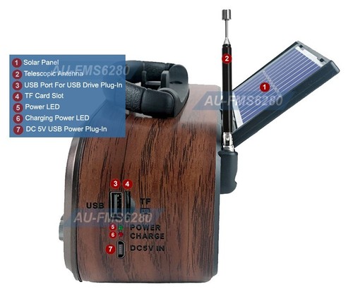 Todo en 1 AM FM SW Radio Retro Bluetooth Altavoz Reproductor Batería Solar - Imagen 7 de 10