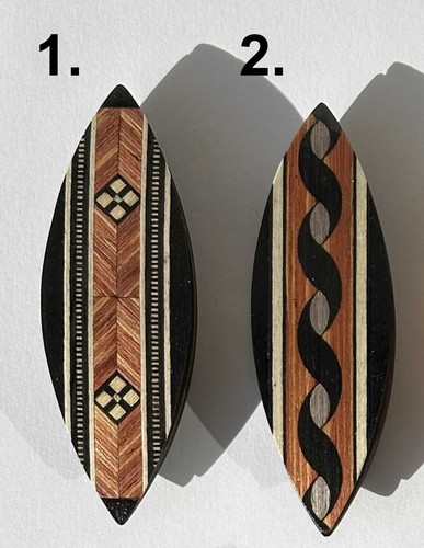 Beautiful wooden handmade tatting shuttle w Marquetry inlay 3" long - Picture 2 of 17