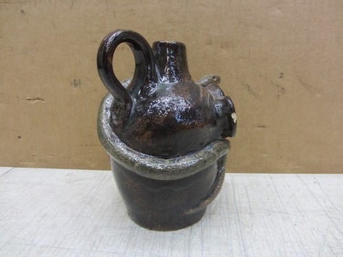 FOLK ART POTTERY UGLY FACE JUG WITH SNAKE BY DEREK BELLFLOWER BELFLOWER DB-10 - Picture 9 of 23