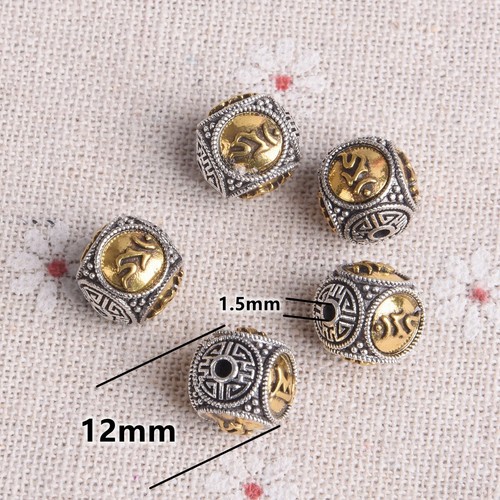 5pcs Round Cylinder Nepalese Buddhist Tibetan Silver/Gold Loose Metal Beads - Picture 14 of 39