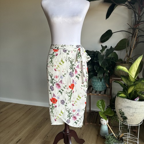Ted Baker Midi Skirt Floral Pattern Size 0 6/8 Tulip Tie Side Lined Designer - Bild 2 von 14
