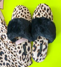 Victoria's Secret Leopard Animal Print Satin House Slippers Size M (7-8)