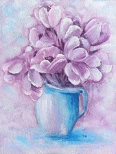 Original Artwork Floral Still Life Acrylic Impressionism Small  9x11.8 in. 