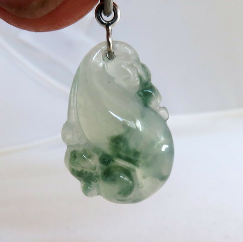 1.05" Chinese 14K Gold Pendant w/ Carved A Grade Icy & Green JADEITE Jade w/ COA - Picture 4 of 12