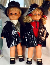 GéGé Boy & Girl Dolls BD4 Haute Couture France Raincoats Hats 20in 1967 Scarce