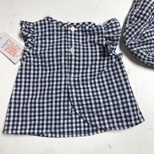 Carter's Baby Girl Size 3M Outfit 3 PC Set Top & Bottom w/ Sun Hat Gingham Navy - Picture 5 of 9