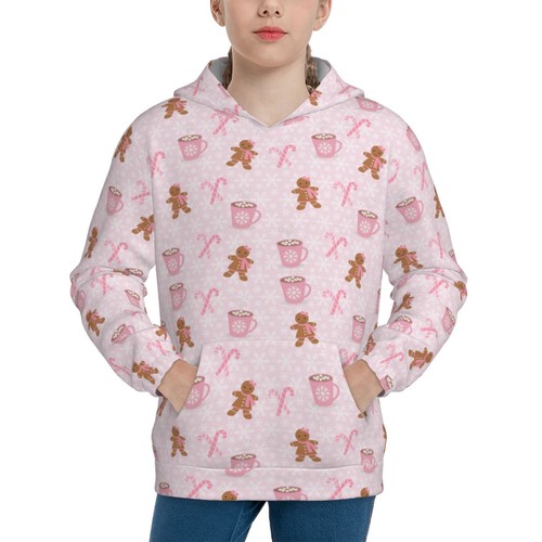 Pink Christmas Girls Youth Pullover Hoodie Casual Hooded Sweatshirt with Pocket - Picture 28 of 37