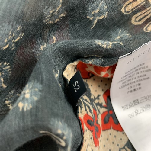 GUCCI Größe L Grau Rot Khaki Aufdruck Baumwolle Nehru Kragen Langärmlig Hemd - Bild 6 von 8