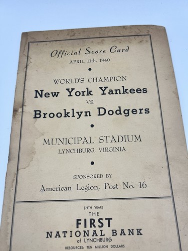 Brooklyn Dodgers Vs NY Yankees 1er Juego en Estadio Municipal Lynchburg VA 1940 - Imagen 6 de 6
