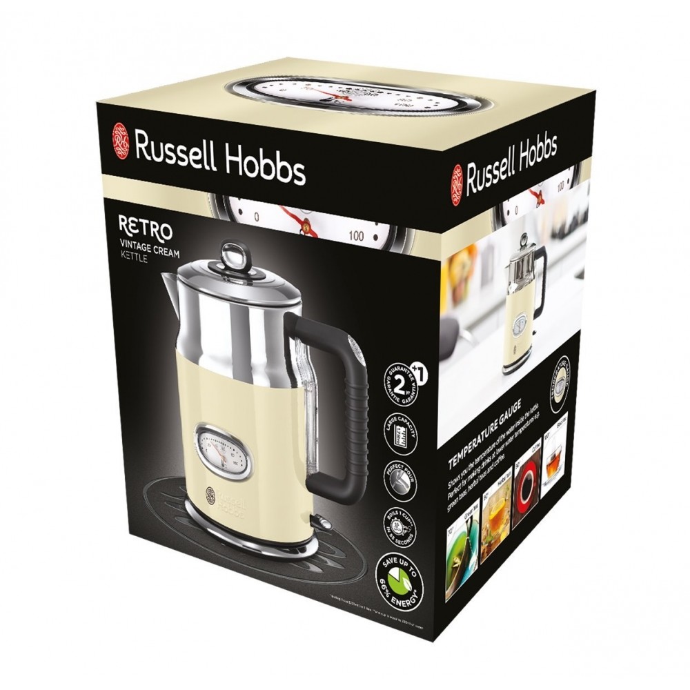 Russell Hobbs Retro Vintage Cream Wasserkocher Creme-Edelstahl Kalkfilter