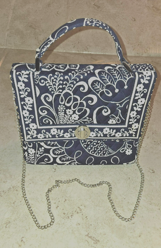 Vera Bradley Julie Turn Lock Twirly Birds Navy/White Purse + Wallet Lot of 2