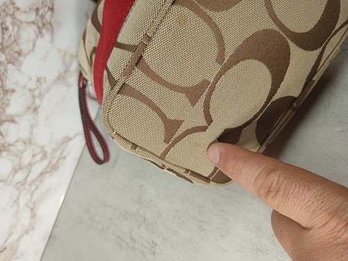 COACH F17434 LOGO Canvas Hobo Bag Purse Brown w/ Dark Red Accents - Picture 20 of 24