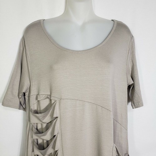 Top de mujer Valeria Fratta 40-42 beige medio Lagenlook Sharkbite manga corta - Imagen 3 de 8