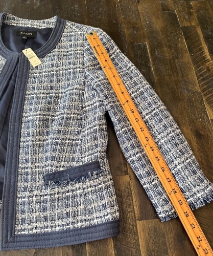 NWT ~ TALBOTS Blue Paid Chambray Trim Cotton Tweed Jacket Women’s 12 - Picture 12 of 15