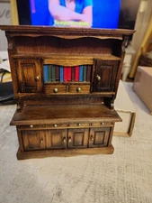 DOLLHOUSE FURNITURE Concord Queen Anne Welsh Buffet Cabinet With Books 
