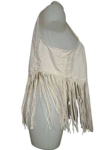 Boho Fransen Weste Damen OX beige creme Knopfleiste Western Festival Top - Bild 4 von 4