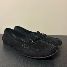 Salvatore Ferragamo Womens Gancini Bit Black Suede Leather Loafers Size 7