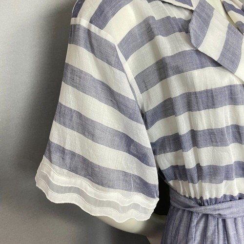 Vintage Albert Nipon Pleated Dress Striped Short Sleeves Tie Belt 1980s Nautical - Picture 13 of 14