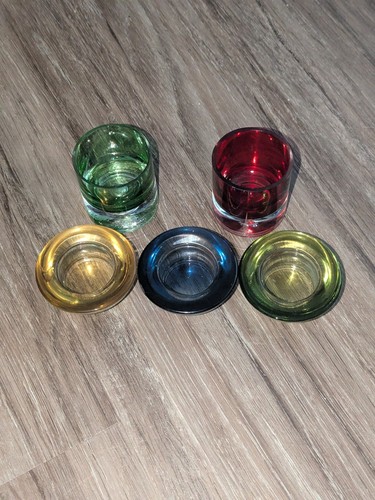Glass Candle Holders Tea Lite & Votive Assorted Colors Set Of 5 Green Blue Red - Picture 7 of 20