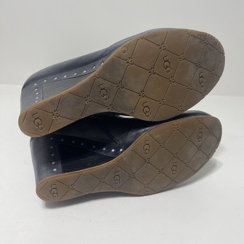 UGG Leather Kendrick Gray Black Distressed Studded Tall Zip Wedge Heel Boots 7.5 - Picture 7 of 10