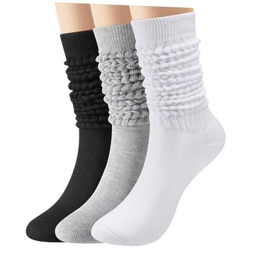 3 Paar lässige Socken Damen, lange Winter Overknee Stiefel schwarz, weiß, hellgrau - Bild 1 von 8