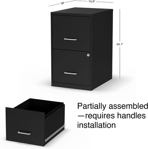 2-Drawer Vertical File Cabinet, Letter Size Documents, Lockable, 18.9" D X 14.3" - Picture 3 of 12