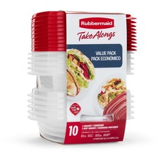 Rubbermaid TakeAlongs Food Storage Containers, 10 Piece Set, Red,2.9 cup