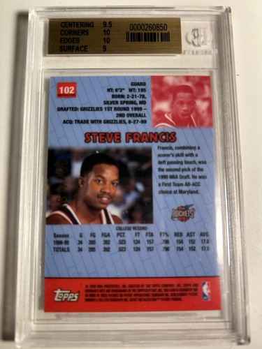 99-00 Bowman’s Best Refractor 102 Steve Francis BGS 9.5 /400 - Picture 2 of 2