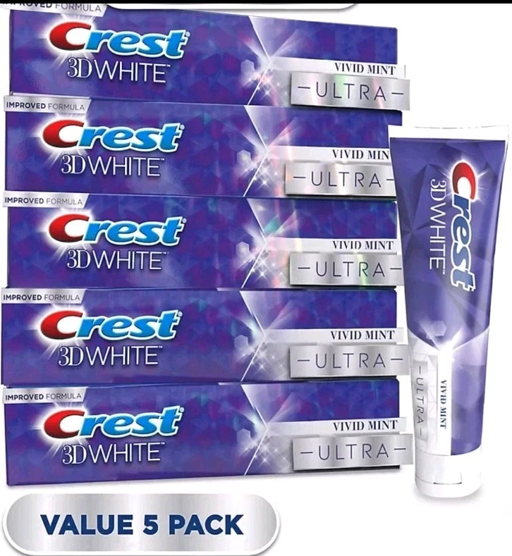 Crest 3D White Vivid Mint Ultra Whitening Toothpaste, 5.2 oz., 5 pk New  - Image 2 of 4