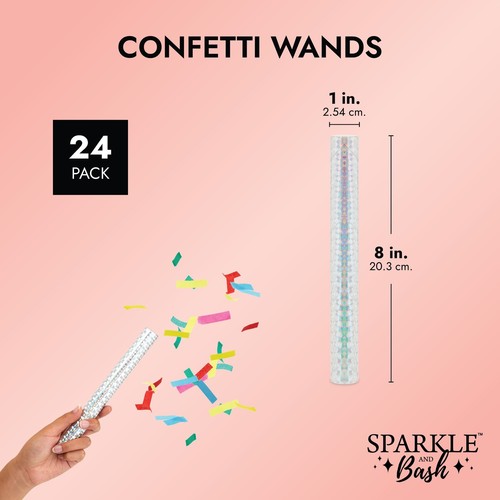 24 Pack Rainbow Confetti Flutter Sticks for Birthdays, Party Confetti Shakers - Picture 3 of 8