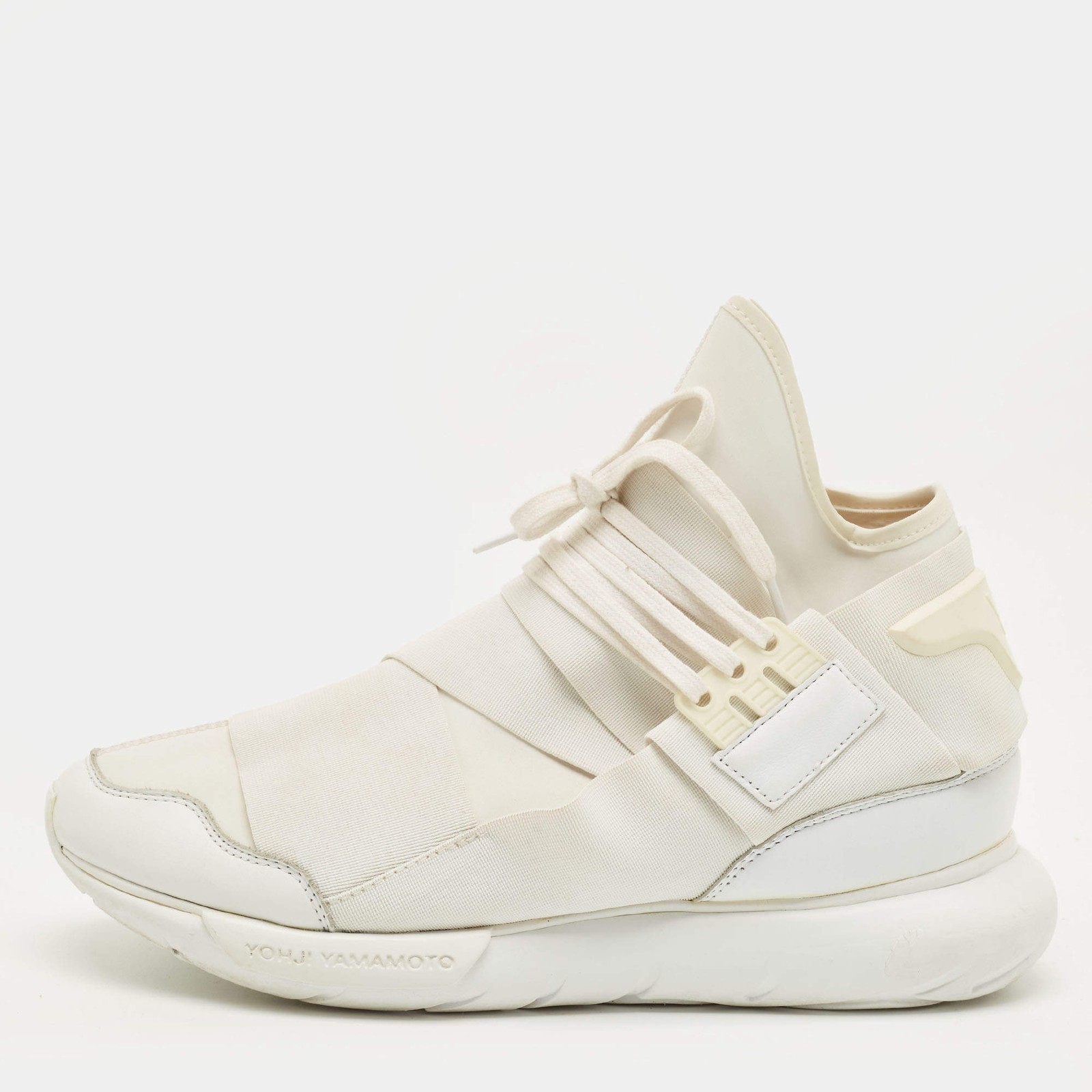 Y3 Qasa Elle Size 43.5 White Fabric and Leather Lace Up Sneakers