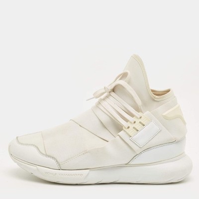 Y3 Qasa Elle Size 43.5 White Fabric and Leather Lace Up Sneakers