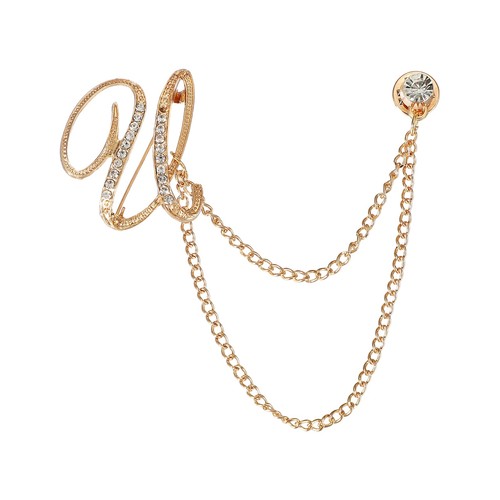 Broche de cadena colgante con letras traje prendedor, letra inicial U, tono dorado - Imagen 1 de 7