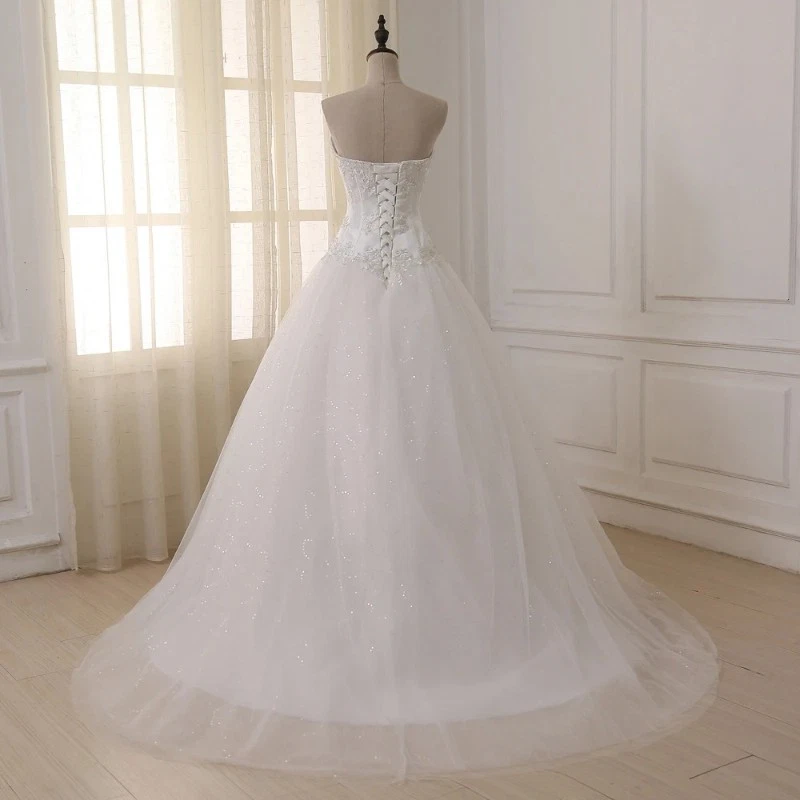 Plus Size Ball Gown Corset Wedding Dress Sweetheart Sequin Tulle Long Bride Gown - Image 2 of 4