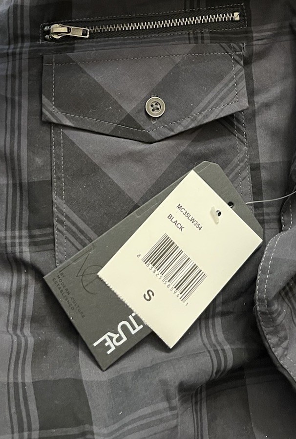 Modern Culture Mens Small Gray Black Plaid Long Sleeve Button Down Shirt NWT