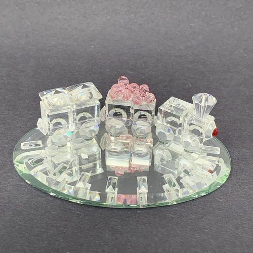 Kristall Mini Zug Spiegelfuß Schienen 3 Wagen Motor Figur Lok rosa Kohle - Bild 2 von 22