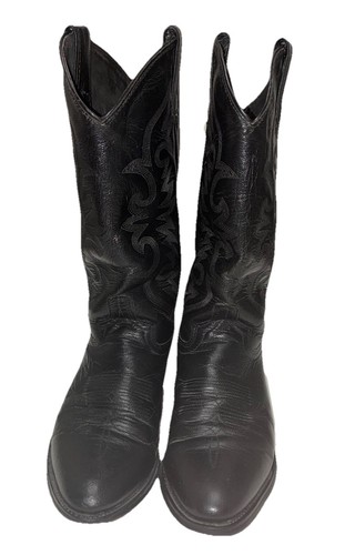 Vtg Western Boots Women’s 8 D Wide Black Leather Embroidered Cowboy Made In USA - Picture 5 of 16