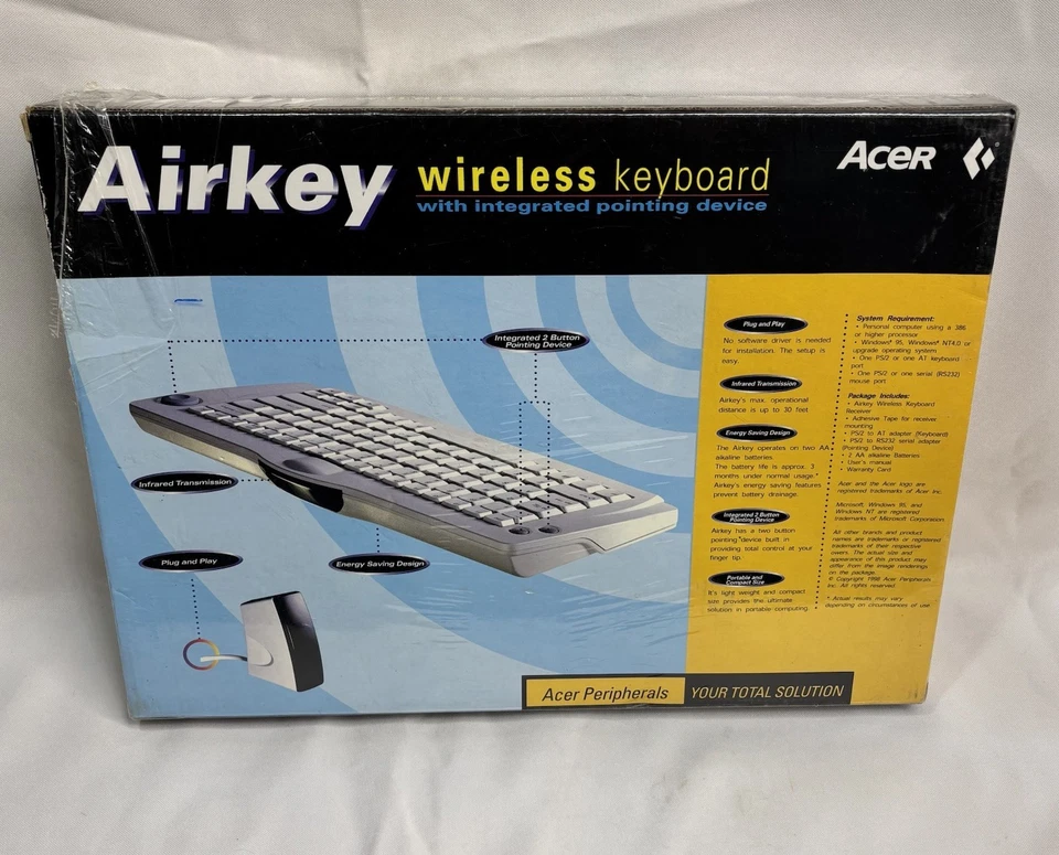 Acer AirKey Wireless Keyboard NIB Vintage Windows 95 Infrared PC Retro Sealed - Image 2 of 4