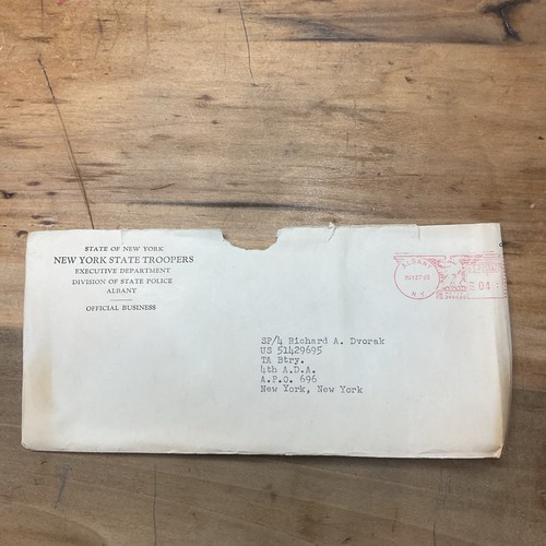 Carta del 24 de mayo de 1960 a la policía del estado de Nueva York para unirse al ejército Richard Dvorak B60 - Imagen 6 de 7