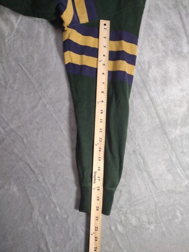 LL BEAN Rugby Polo Shirt Striped Green Cotton Sz L Retro 70s Y2K Prep Trad Ivy - Picture 8 of 8
