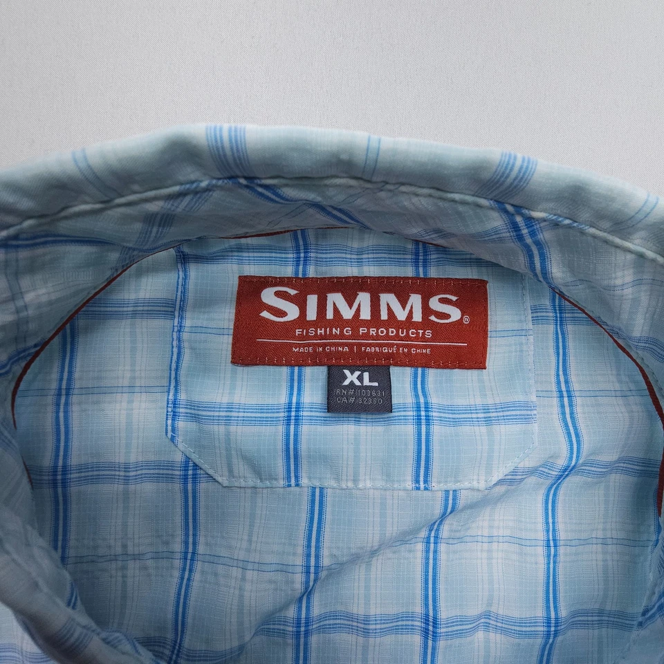 Simms Short Sleeve Fishing Shirt Mens XL Blue Hiking Lightweight Tech Plaid - Image 4 of 4