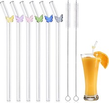 Reusable Colorful Butterfly Glass Straws with 2 Cleaning Brushes for Smoothies