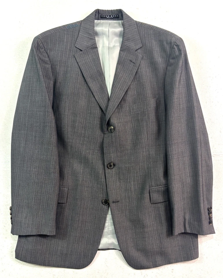 De colección Años 90 Y2K Hugo Boss 44R 36x33 2 piezas Pantalón Traje Scorsese Película EE. UU. Gris Rayas Foto 2 de 4