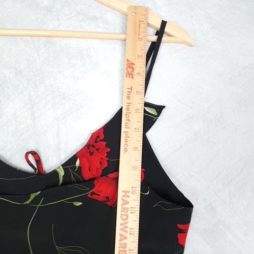 Vintage Blumen Launen Kleid Damen groß schwarz rot Rüschen Spaghettiträger 90er - Bild 18 von 22